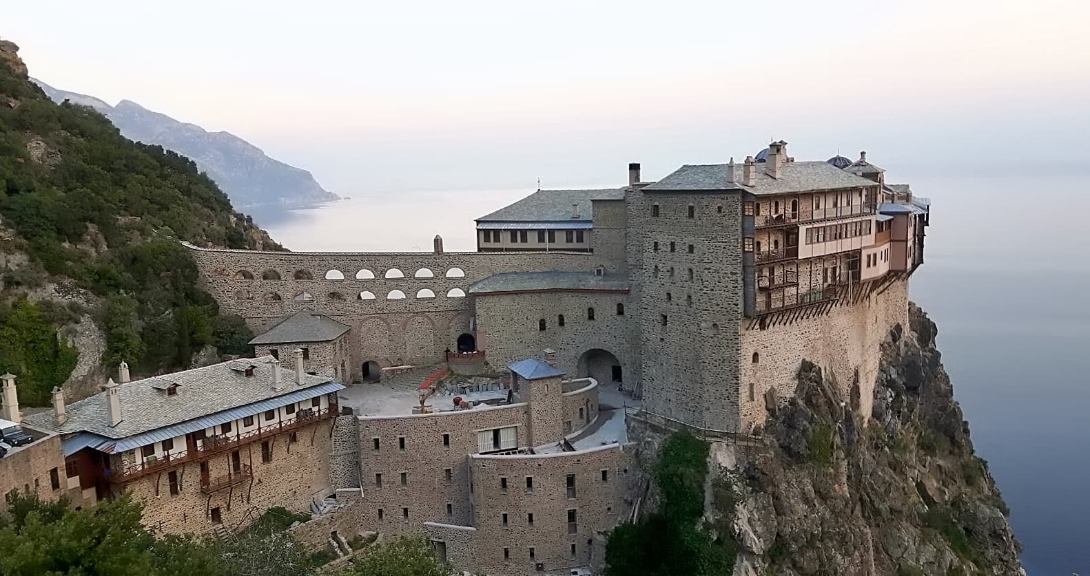 Simonopetra Monastery on the cliffs of Mount Athos above the sea